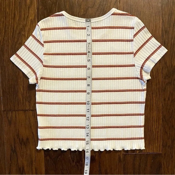 American Eagle Striped Rib Knit Lettuce Hem Crop Baby Tee Boho - Picture 7 of 8